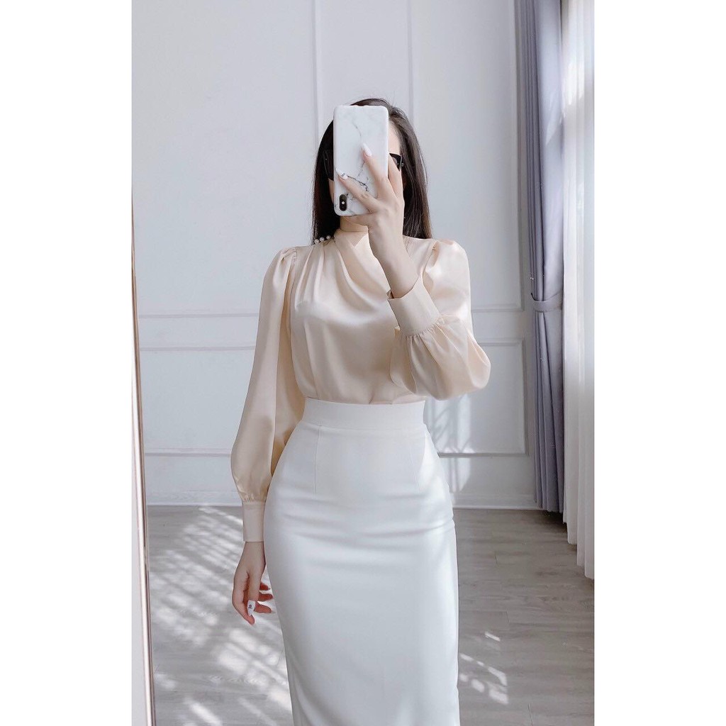 Chân váy bút chì màu trắng xẻ sau dài 68cm hàng chuẩn hàng công sở cao cấp chất co giãn | BigBuy360 - bigbuy360.vn