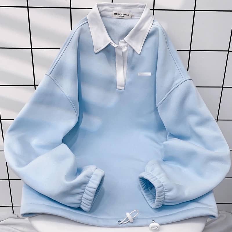 Sweater Polo MOZY, Phối Cổ Trắng Form Rộng Ulzzang Nam nữ unisex  Áo Sweater có cổ JayStoree2