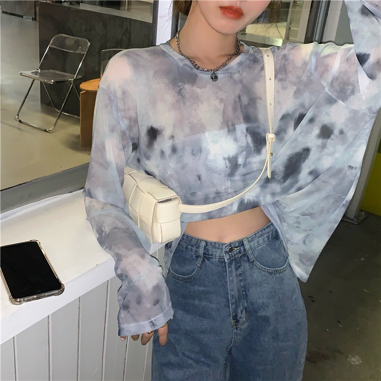 Áo Thun Dài Tay Xuyên Thấu Cổ Tròn Thời Trang Mùa Hè Quyến Rũ Cho Nữ