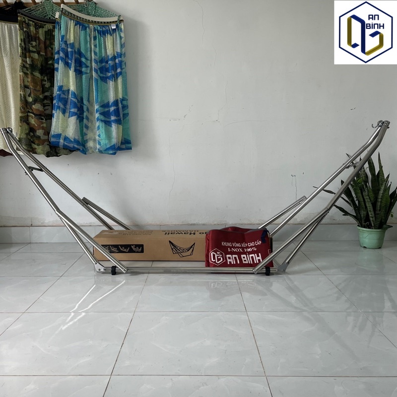 Bộ võng xếp Inox cao cấp An Bình hàng cao cấp tải trọng 250kg INT fi32 - Hàng chính hãng