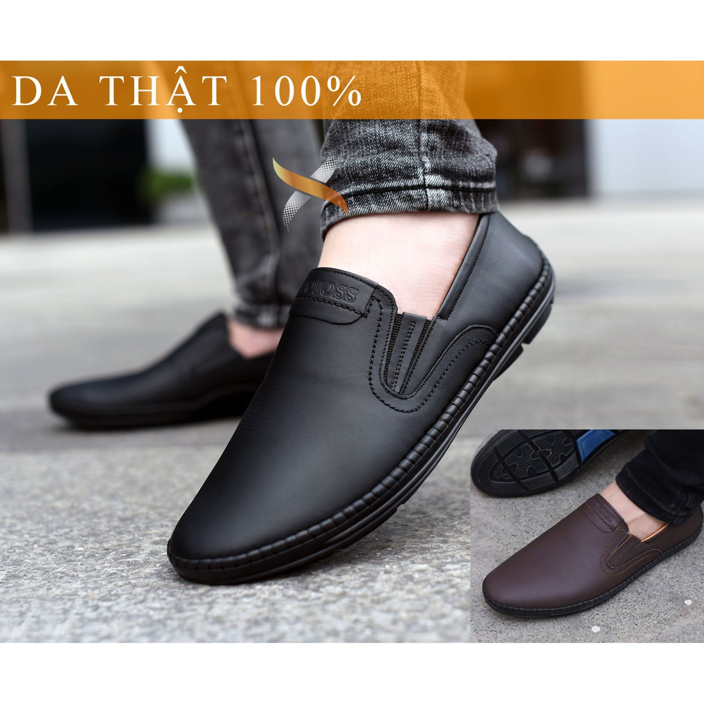 GIÀY LƯỜI NAM, da thật dễ phối đồ, êm mềm - GIÀY DA NAM ĐẾ KHÂU SIÊU BỀN