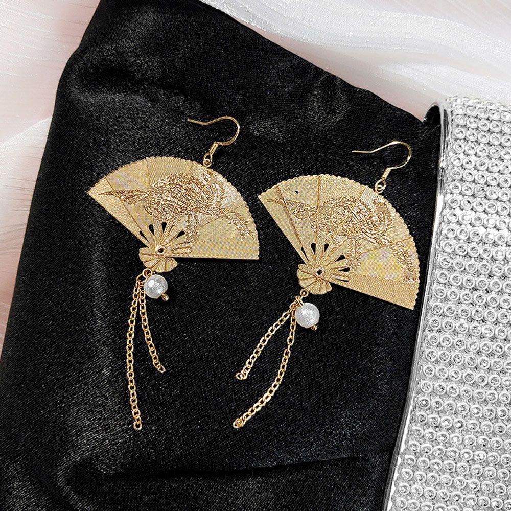 Ahour1 Bông Tai Dáng Dài Phối Tua Rua Phong Cách vintage Thời Trang