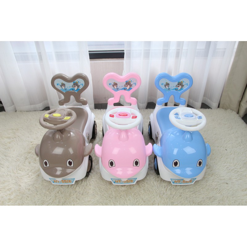 Xe chòi chân phát nhạc kết hợp xe bám tập đi 2 trong 1 cho bé hình cá heo babies Toys House