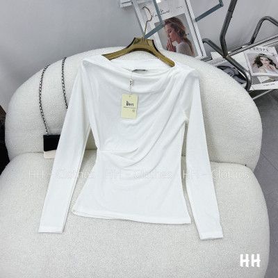 Áo giấy rúm vai lệch dài tay