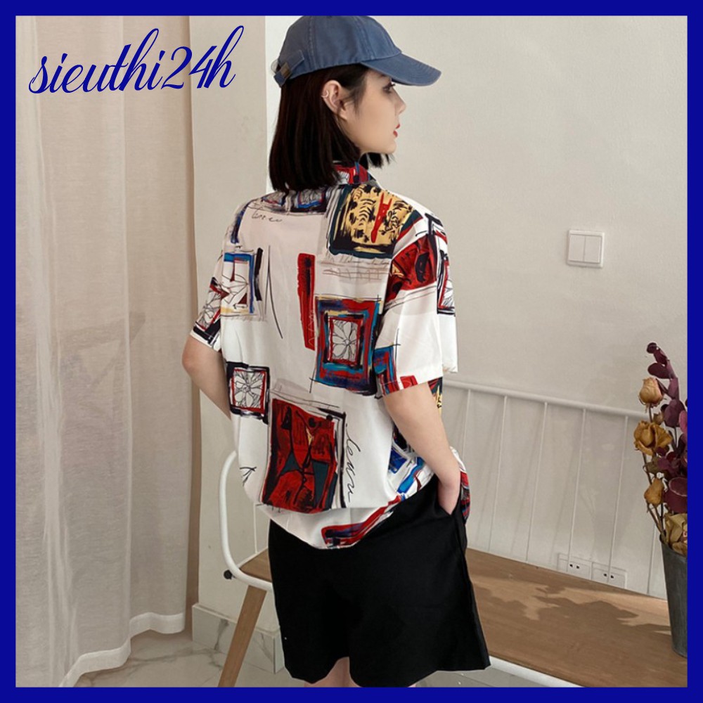 Áo sơ mi nữ form rộng tay lỡ in 3D Hình Ô Tranh, dáng ulzzang mặc cặp, nhóm cực sành điệu SMH.42