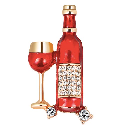 Cài áo đính đá mạ PVD không gỉ - Vino Rosato (size 3.5x 4.5 cm)