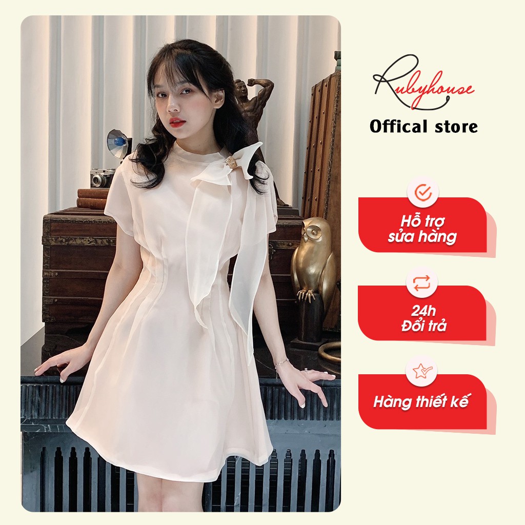 Váy Nữ Cổ Nơ Xinh Xắn RUBY HOUSE - Váy Chất Organza, Nơ Tay Đính Cườm Thủ Công, Chờm Che Bắp Tay 2968-2