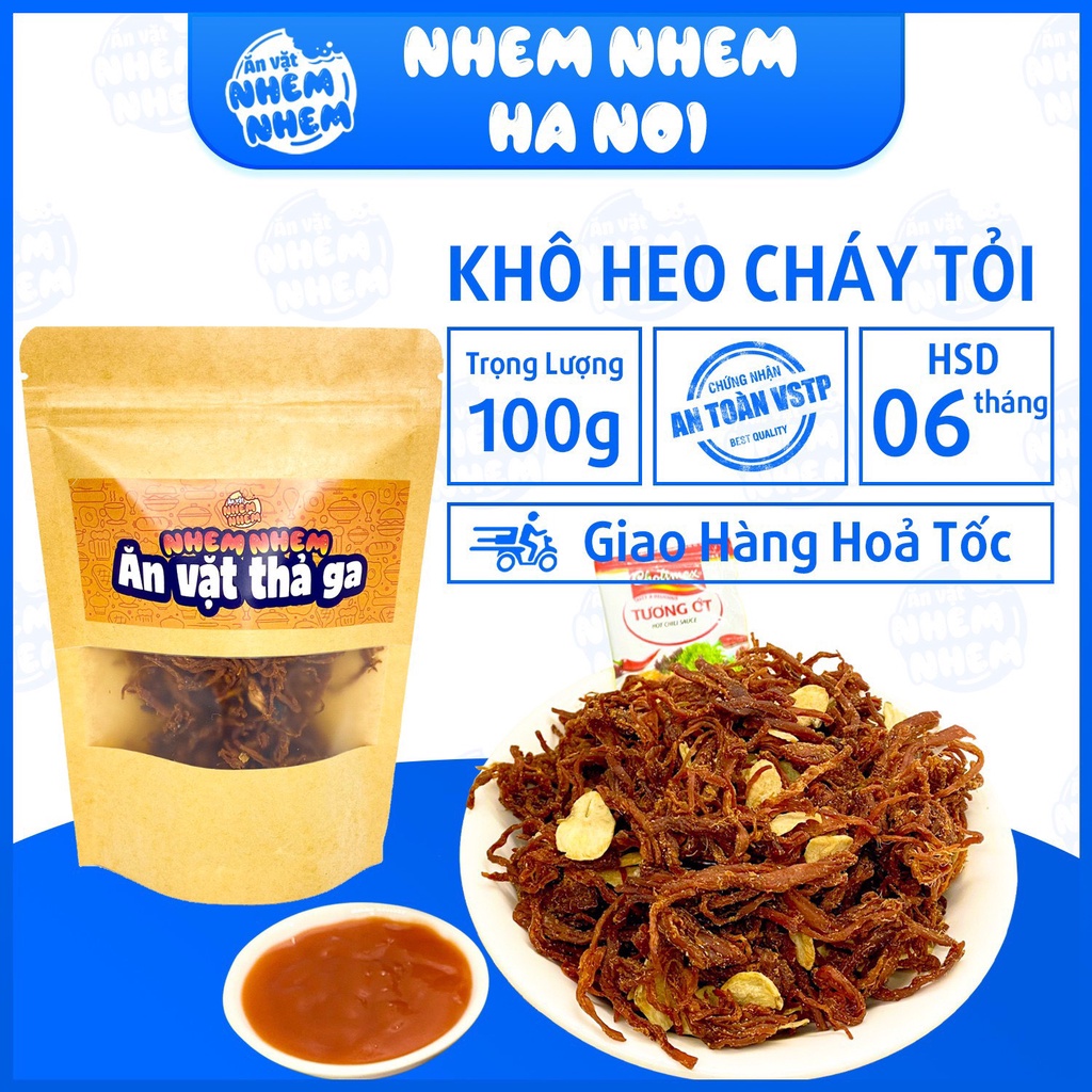 Khô Heo Cháy Tỏi NhemNhem 100G Thơm Ngon Đậm Vị - Đồ Ăn Vặt Việt Nam An Toàn Vệ Sinh Thực Phẩm
