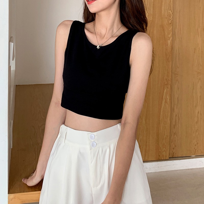Áo kiểu nữ croptop ba lỗ có sẵn đệm ngực, mặc kết hợp áo sơ mi, quần cạp cao, áo jacket, áo khoác bò đều đẹp-l12