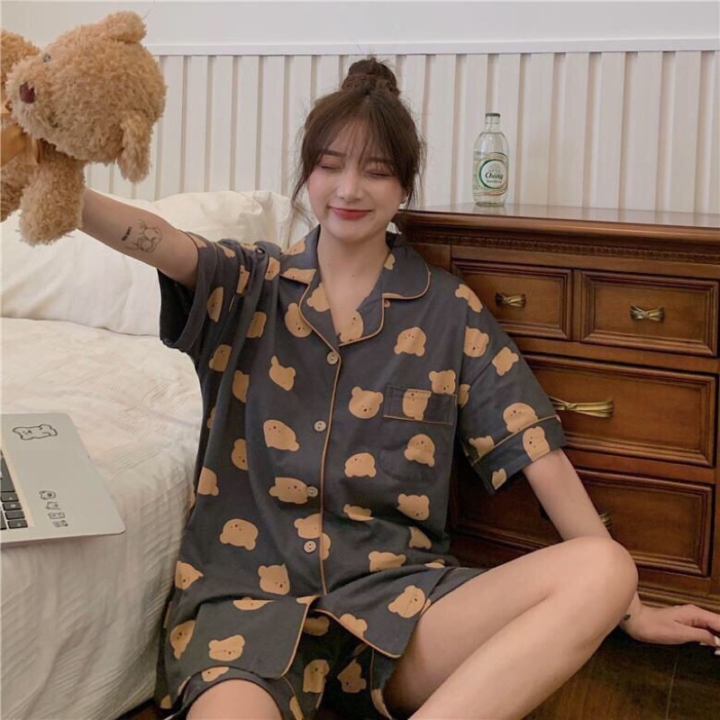 Bộ Pijama Gấu Cute Mặc Nhà - Bộ Đồ Ngủ Đùi Cute Phong Cách Tiểu Thư
