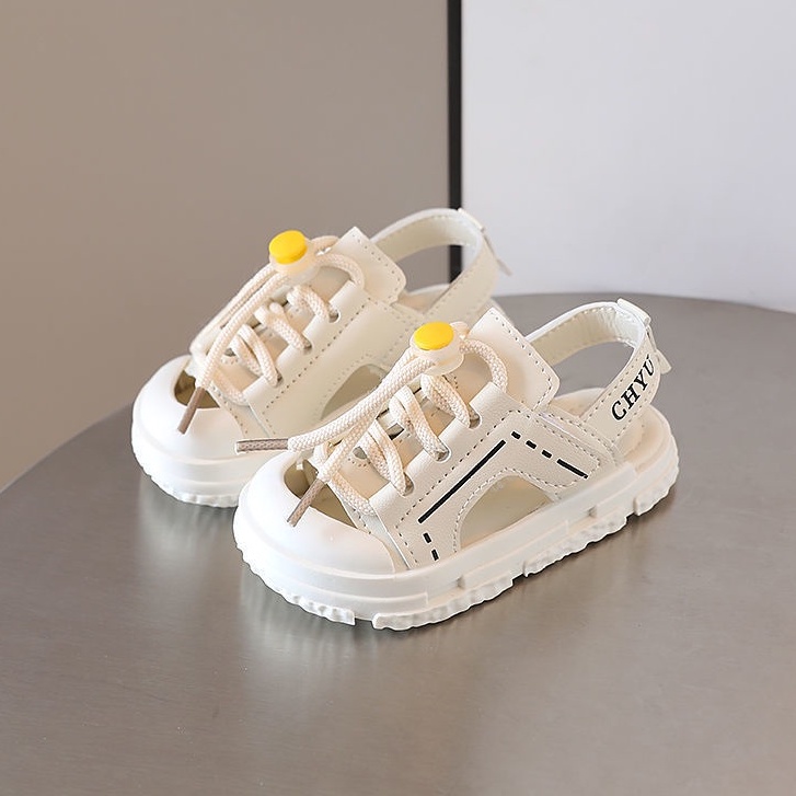 Giày sandal cho bé quai hậu mũi cong chống vấp thời trang quai ngang dây thít trang trí đáng yêu ( M216 )