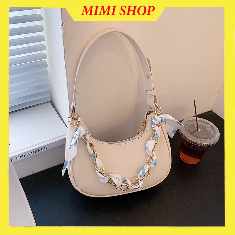 Túi xách nữ đeo vai kèm khăn trang trí đi kèm dễ phối đồ - Mimi shop