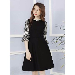 Đầm thun phối caro