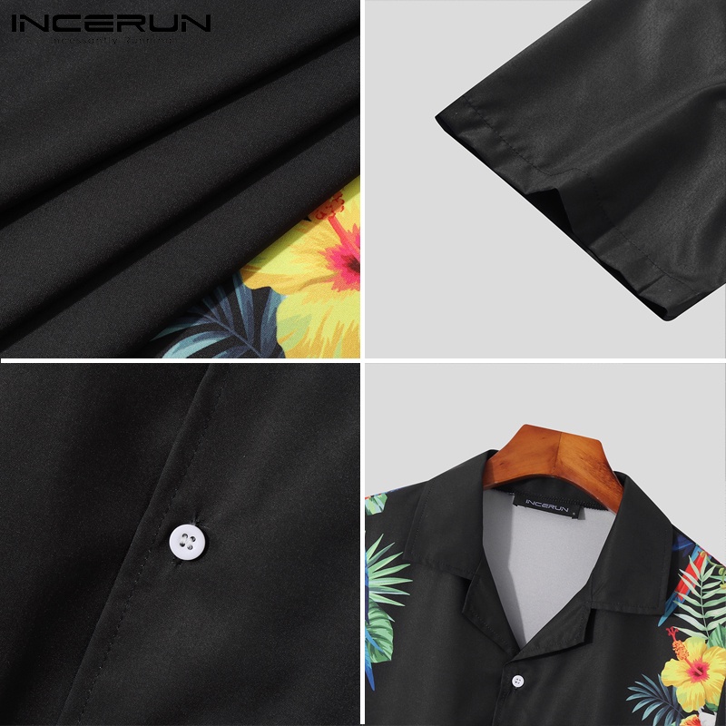 Áo sơ mi INCERUN ngắn tay gài nút in họa tiết thời trang mùa hè 2 màu lựa chọn cho nam