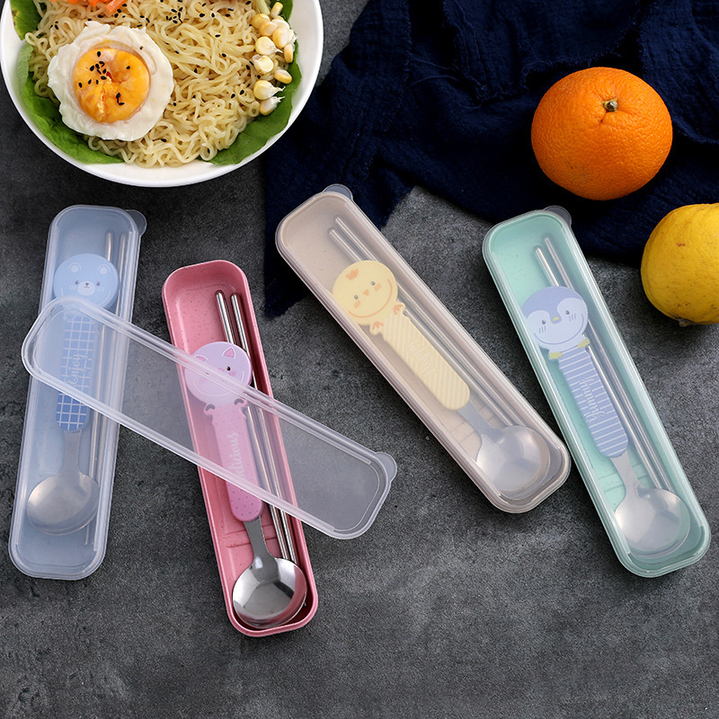 Stainless steel tableware three-piece set outdoor travel spoon fork chopsticks creative cute gift student portable set