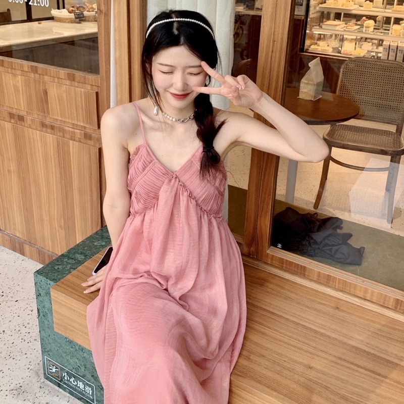 Sẵn | Váy dây mùa hè lãng mạn gợi cảm mùa hè Rose