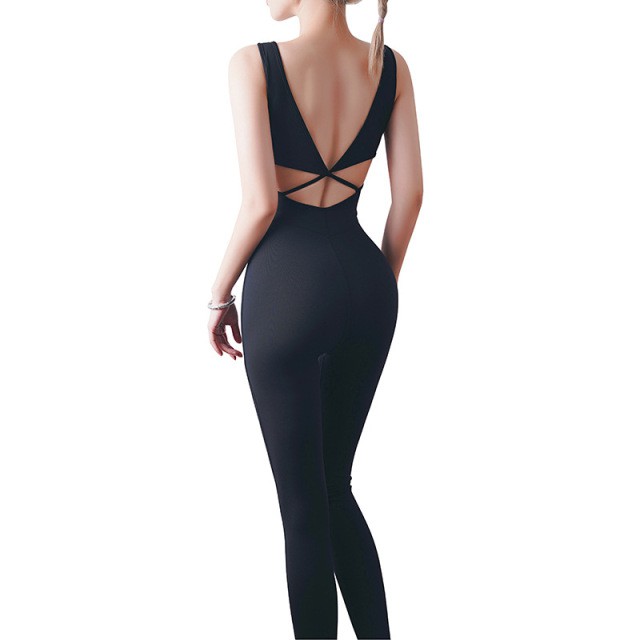 ĐỒ TẬP GYM, YOGA - Bộ đồ Jumpsuit cao cấp tập gym yoga nữ, Lưng khoét sâu đan dây sexy, Quần kết lưới thoáng