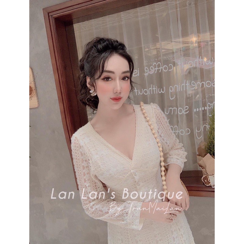 váy ren thiết kế cao cấp cổ V viền ren VRS012142 | BigBuy360 - bigbuy360.vn