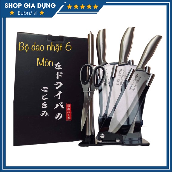 Bộ Dao Nhật 6 Món Inox Nhà Bếp Nguyên Khối Cao Cấp Kèm Khay Đựng