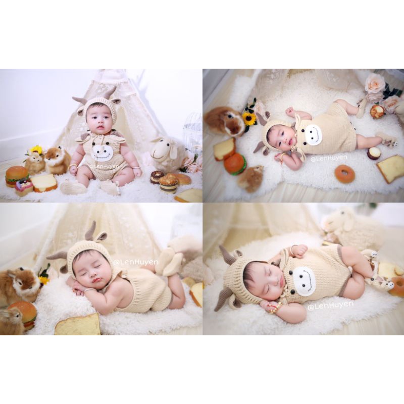 Set đồ len handmade hình con trâu dễ thương xinh xắn bé trai bé gái
