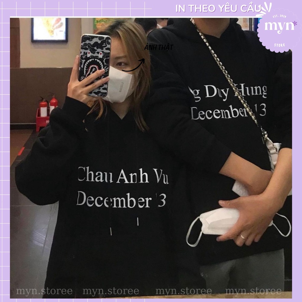 Áo Hoodie Dài Tay Đen In Theo Yêu Cầu Nam Nữ Đủ Size