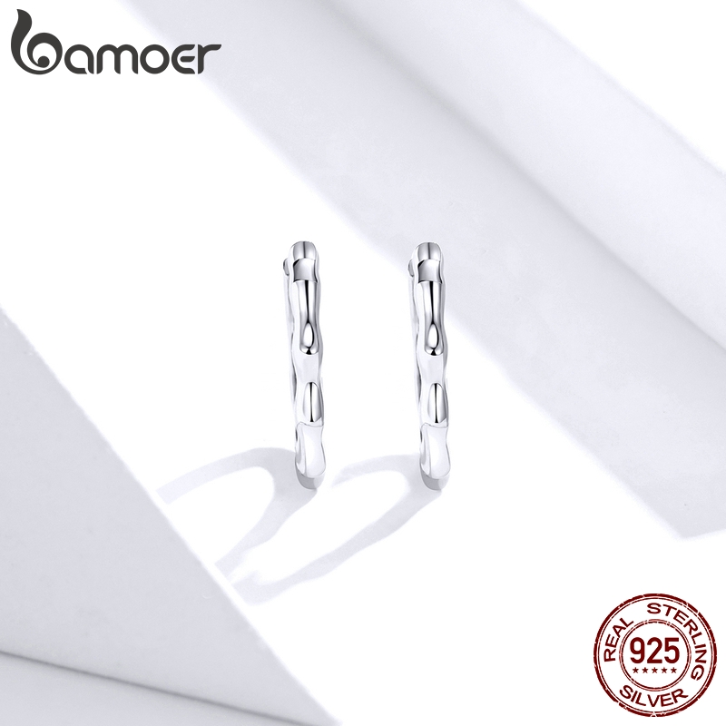 Khuyên Tai Bamoer SCE843 Bằng Bạc 925 Thiết Kế Vòng Tròn Bản Lớn Đơn Giản