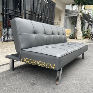 Sofa Giường Bọc Da Simili Xám - Sô Pha Dài 1m7 Chân Kim Loại Sang Trọng - Sofa Bed Xuất Khẩu