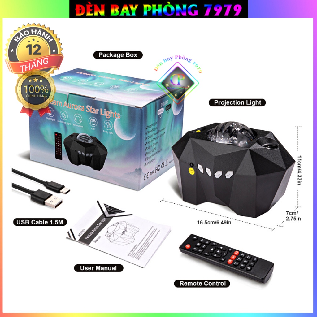 Đèn Galaxy Thiên Hà V6 Cảm Biến Âm Thanh Chiếu Bầu Trời Đầy Sao Sử Dụng Cho Phòng Bay, Bar, Karaoke