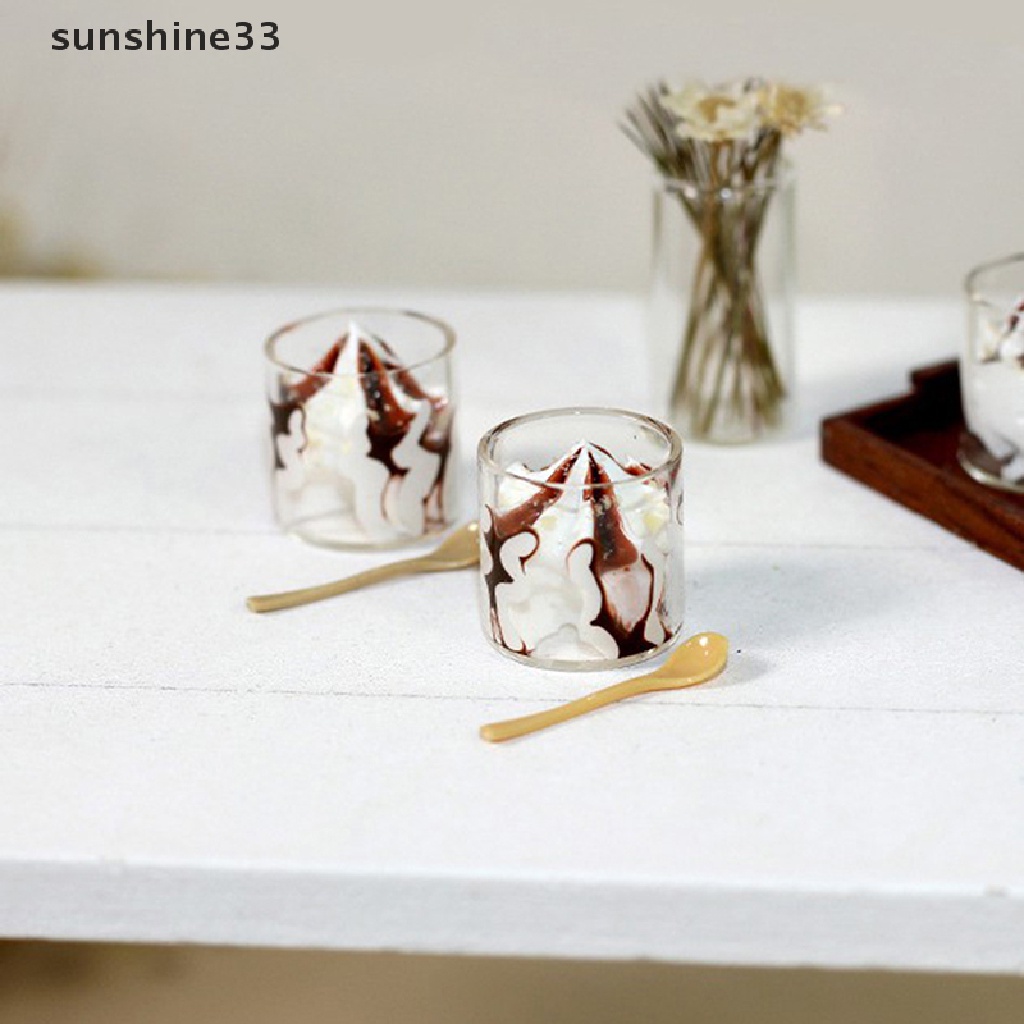 SU Dollhouse Miniature Spoon Ice Cream Cups Set Model Mini Food Doll Accessories n