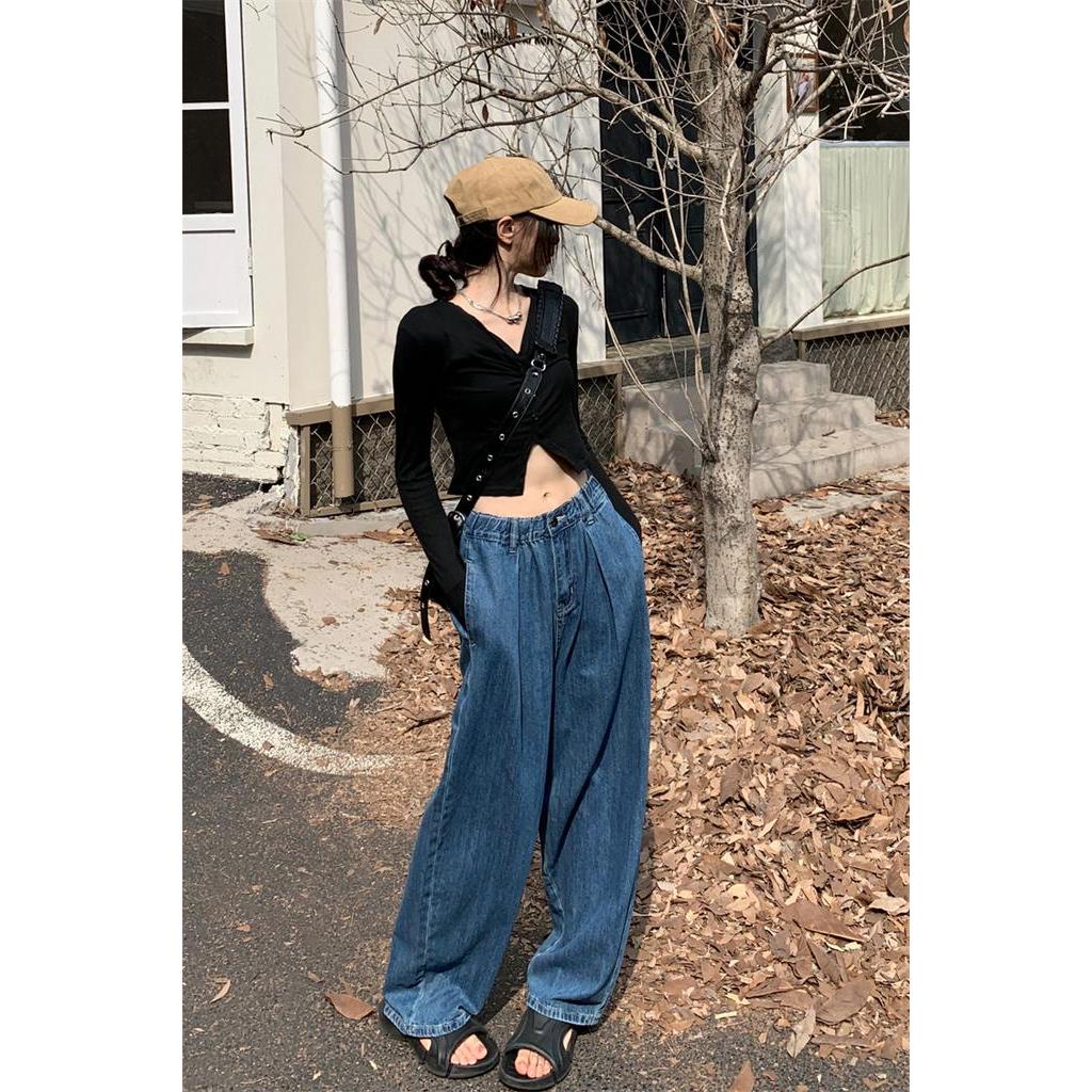 Quần Jean Ống Rộng Lưng Thun Cao Xếp Ly Thời Trang Cá Tính 56431