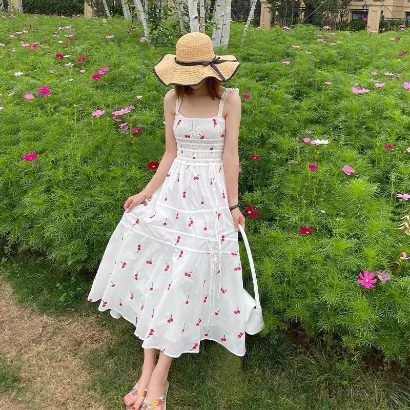 Váy 2 dây maxi, Đầm 2 đây maxi họa tiết cherry dễ thương