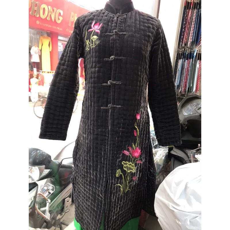 Áo nhung khâu tay dáng dài