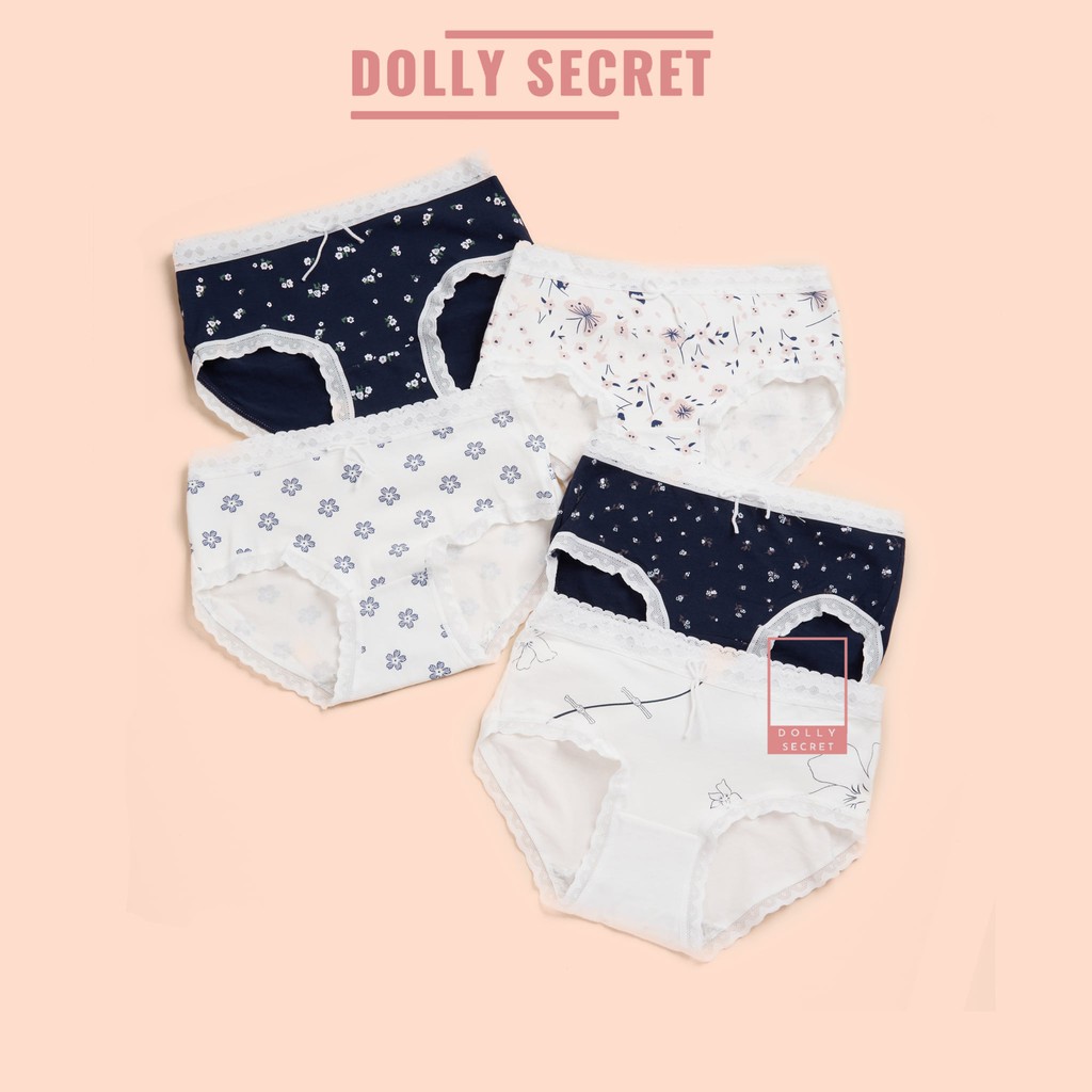 Quần Lót Cotton Nữ DOLLY SECRET Viền Ren Y Tế Học Sinh Cao Cấp Họa Tiết Màu Trắng Vải Kháng Khuẩn Mềm Mại QL050 | BigBuy360 - bigbuy360.vn