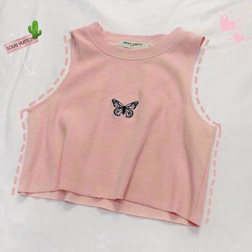 Áo croptop 3 lỗ thêu bướm thời trang dễ kết hợp chân váy quần cộc dễ thương TTPK0025