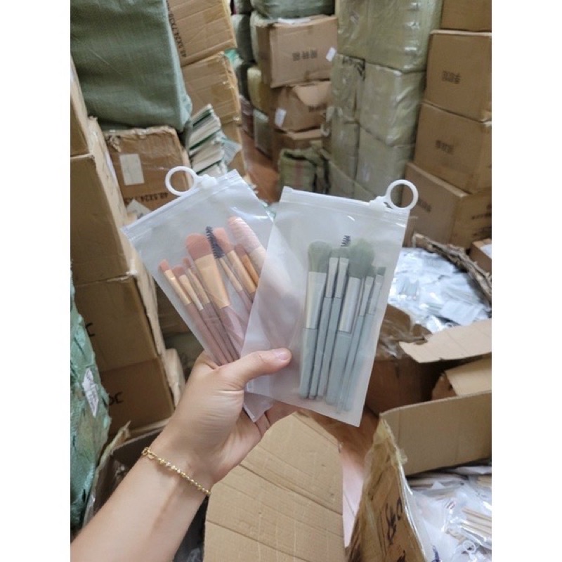 Bộ cọ gốm 8 cây Bộ Cọ Trang Điểm Cá Nhân Tặng Kèm Túi Zip Vintage, Cọ Trang Điểm Nội Địa Trung