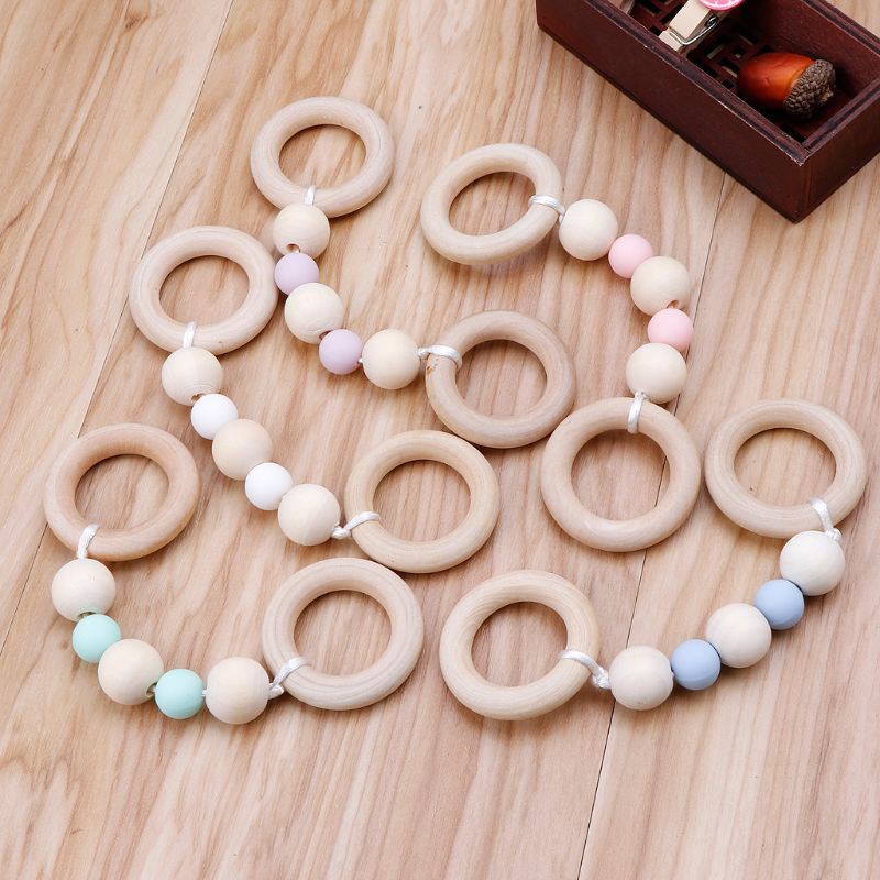 Lục Lạc Đồ Chơi Bằng Gỗ Và Silicone Đính Hạt Gỗ Cho Bé