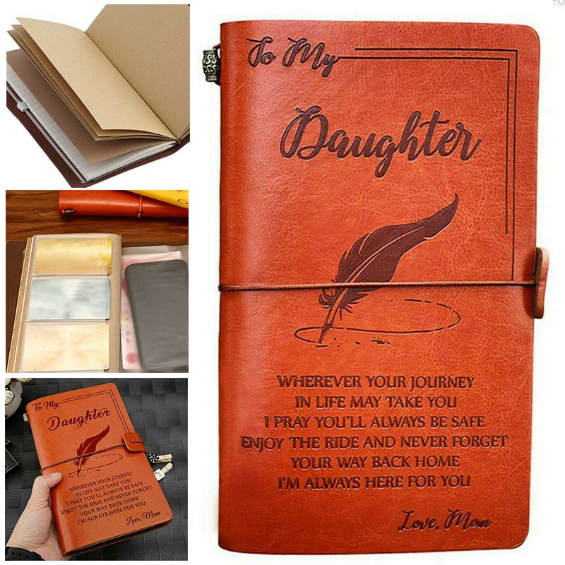 Sổ ghi nhật ký bìa bằng da in chữ To My Daughter phong cách doanh nhân