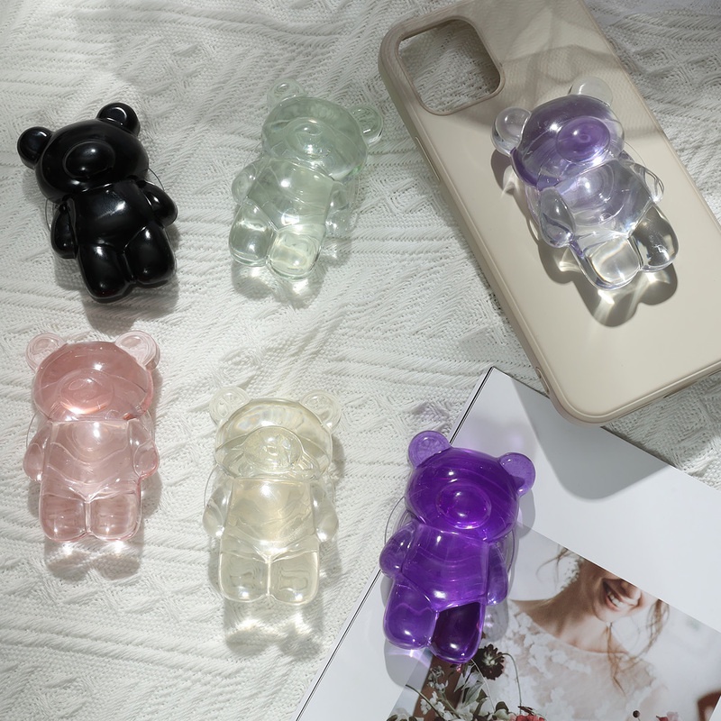 Giá Đỡ Điện Thoại Trong Suốt Hình Gấu 3D Chống Rơi Có Thể Gập Lại