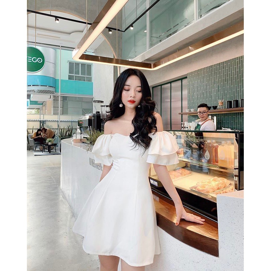 Đầm trắng rớt vai tay bèo 2 lớp - Mina Dress - Dáng xòe-Pink moon store | BigBuy360 - bigbuy360.vn