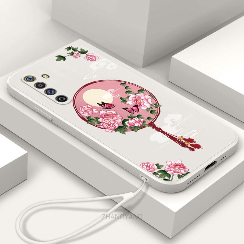 Ốp Điện Thoại Silicon Mềm Họa Tiết Hoa Mẫu Đơn Có Dây Đeo Cho Realme 6 Realme 6 pro