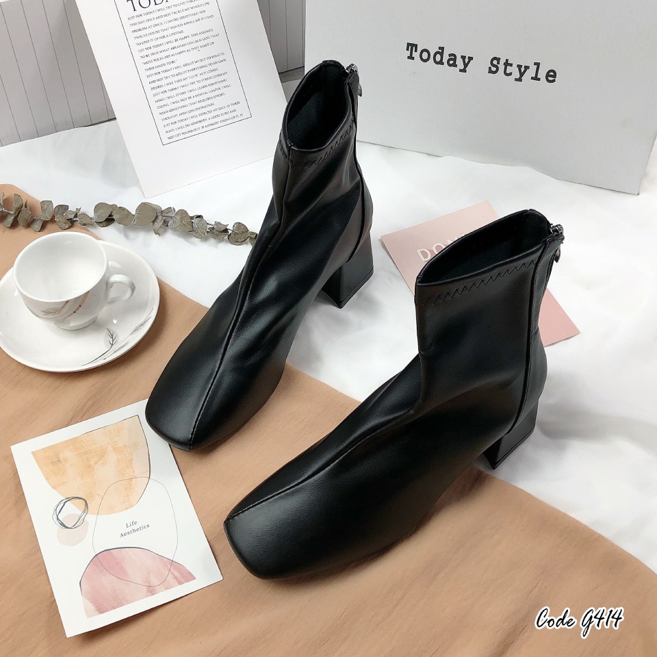 Giày boot nữ 5p cổ thấp Today Style da mềm G414