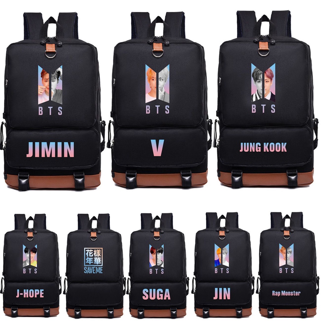 Ba Lô Đen In Hình Các Thành Viên Nhóm Nhạc BTS