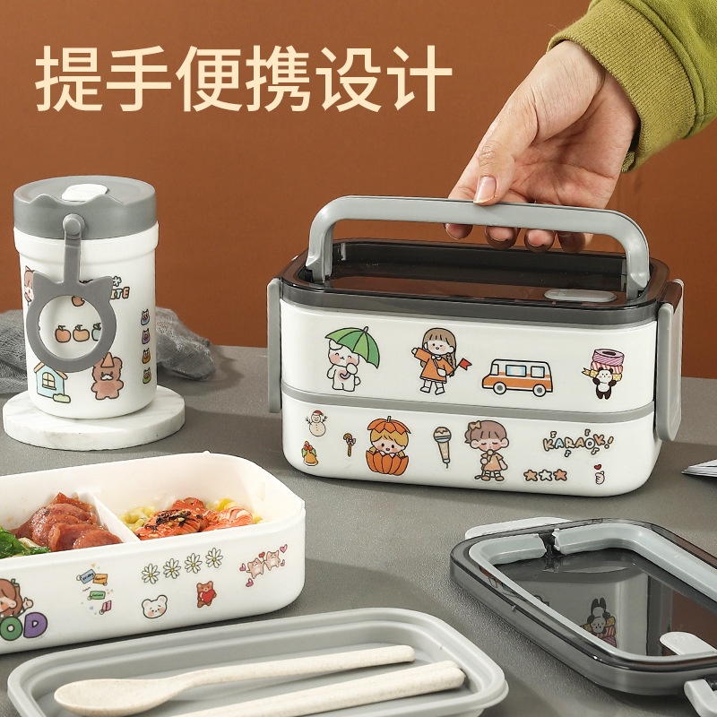 Hàng Mới Về Mới Áo Thun#Hộp Đựng Cơm Trưa Hai Tầng 7 / 27LL DIY Phong Cách Nhật Bản Có Thể Hâm Nóng Trong Lò Vi Sóng