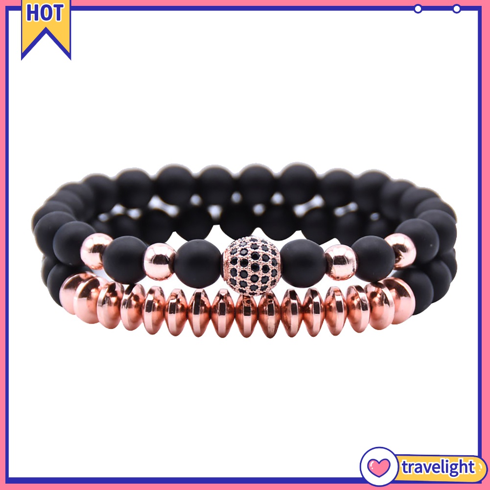 Set 2 Vòng Tay Chuỗi Hạt Đá Nham Thạch Tự Nhiên Cho Cặp Đôi