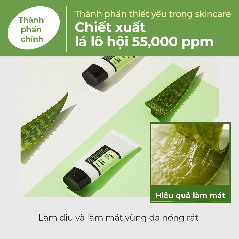 Set mỹ phẩm chăm sóc da COSRX gồm kem chống nắng lô hội SPF 50 PA+++ 50ml và sữa rửa mặt gel dịu nhẹ độ pH thấp 150ml