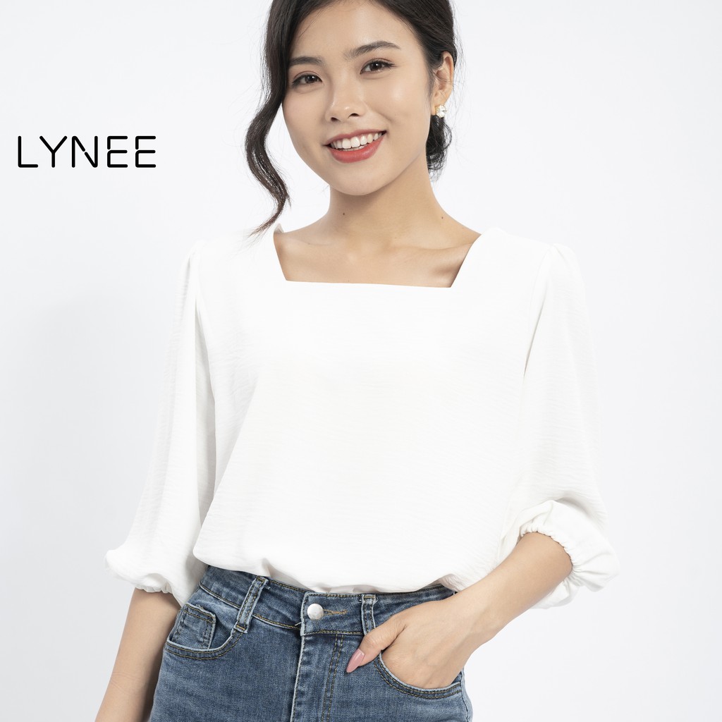 Áo sơ mi nữ LYNEE áo kiểu cổ vuông tay bồng vải đũi hàn mềm mịn nhẹ nhàng thoáng mát form rộng thoải mái mặc rất xinhA01