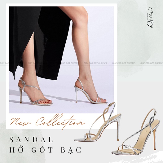 Giày Cao Gót Sandal Chéo Dây Màu Bạc Vân Rắn Êm Chân Sang Trọng Cho Nữ Dự Tiệc Và Công Sở Cao 9-11cm - Bảo Hành 1 Năm