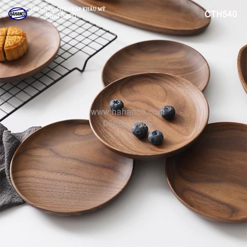 Đĩa Gỗ Óc Chó Nhập Khẩu Mỹ Nguyên Khối HAHANCO (Đủ Size) (Walnut) Decor - CTH540