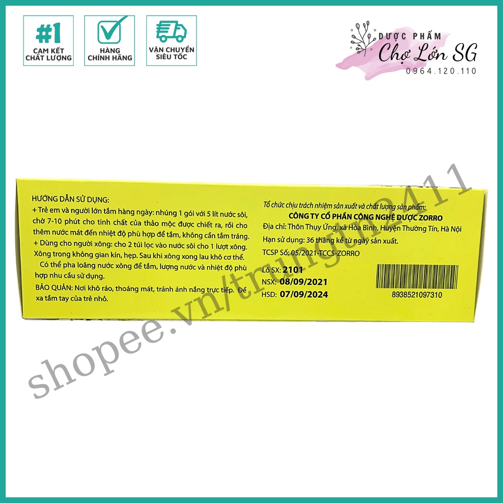 Tắm xông thảo mộc CHANH - SẢ - GỪNG - NGẢI CỨU - KINH GIỚI - TÍA TÔ hỗ trợ giảm cảm cúm, viêm da - Hộp 10 gói