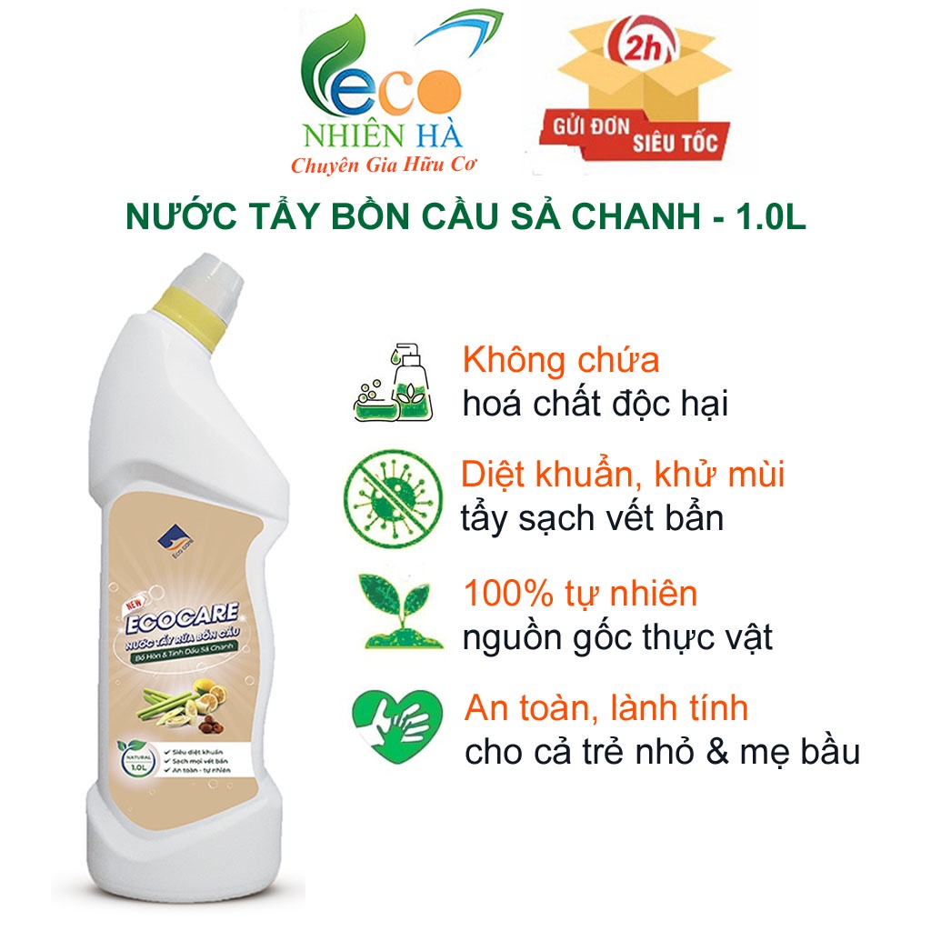 Nước tẩy bồn cầu ECOCARE 1L sả chanh hữu cơ, tẩy bồn cầu siêu diệt khuẩn, an toàn mẹ bầu